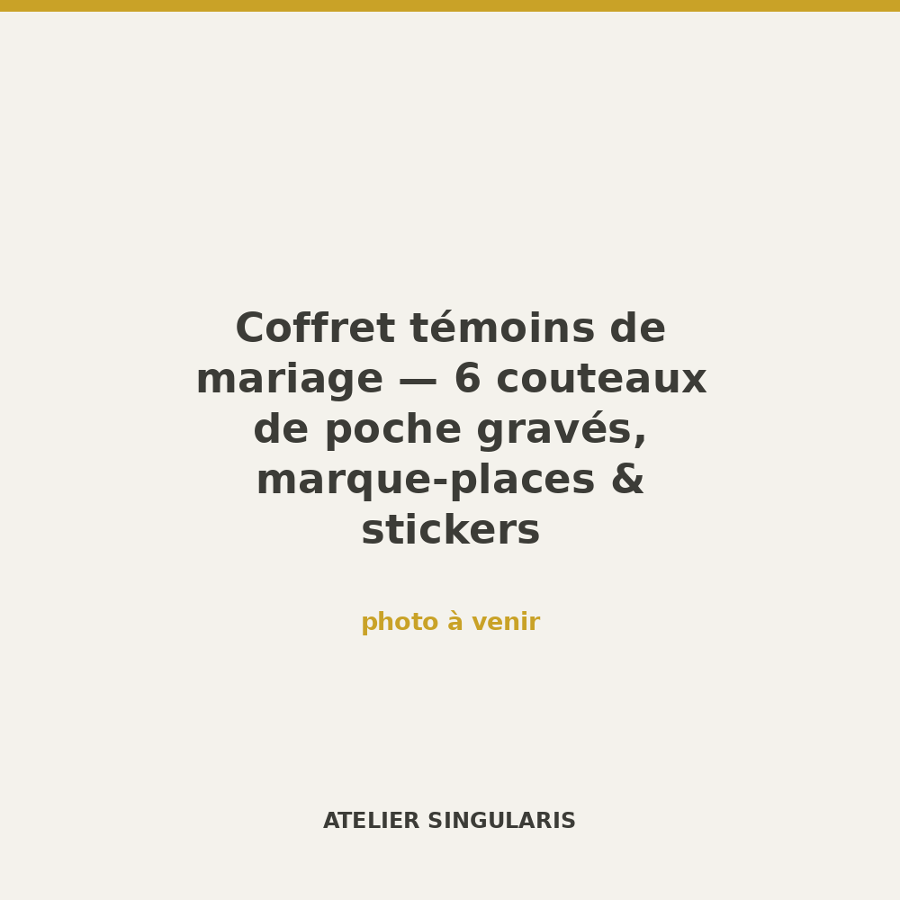 Coffret témoins de mariage — 6 couteaux de poche gravés, marque-places & stickers